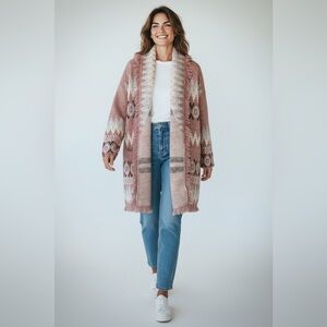 (2)RD Style Pink and Cream Patterned Cardigan